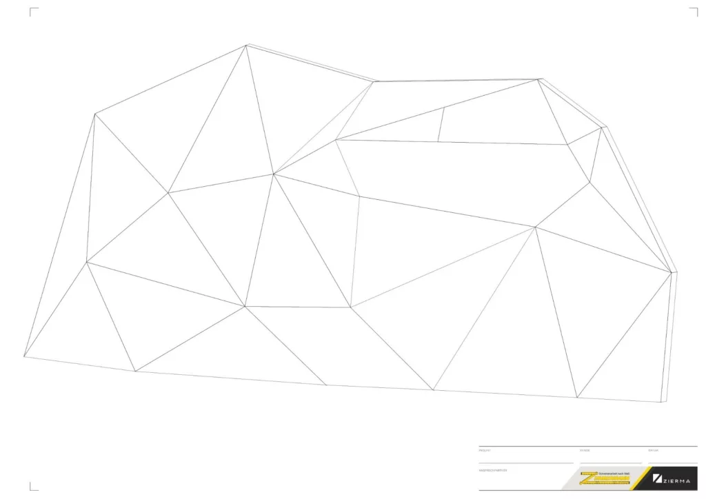 Planungszeichnung der facettierten Designwand